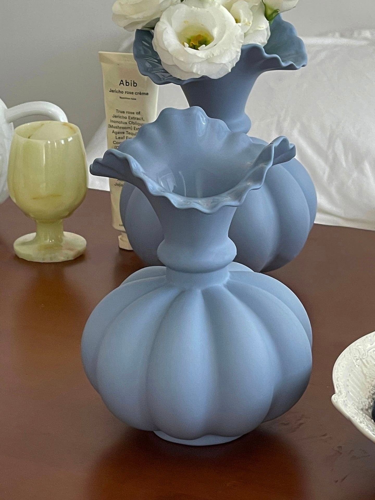 blue pouch vase